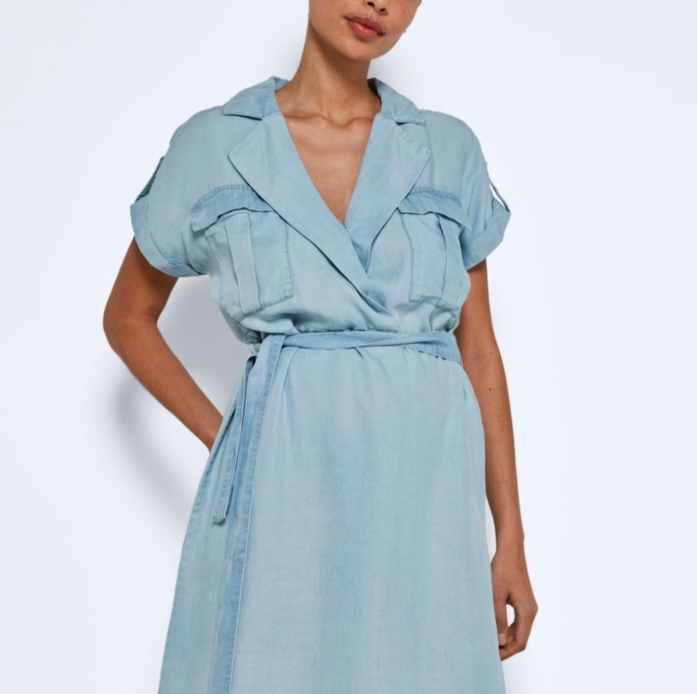 Noisy May vera light blue tie waist shirt dress, bohowestern Size XL